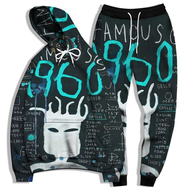 Felpa da uomo con stampa a lettere 3D alla moda, con coulisse, felpa da coppia, set da due pezzi_voghion.com