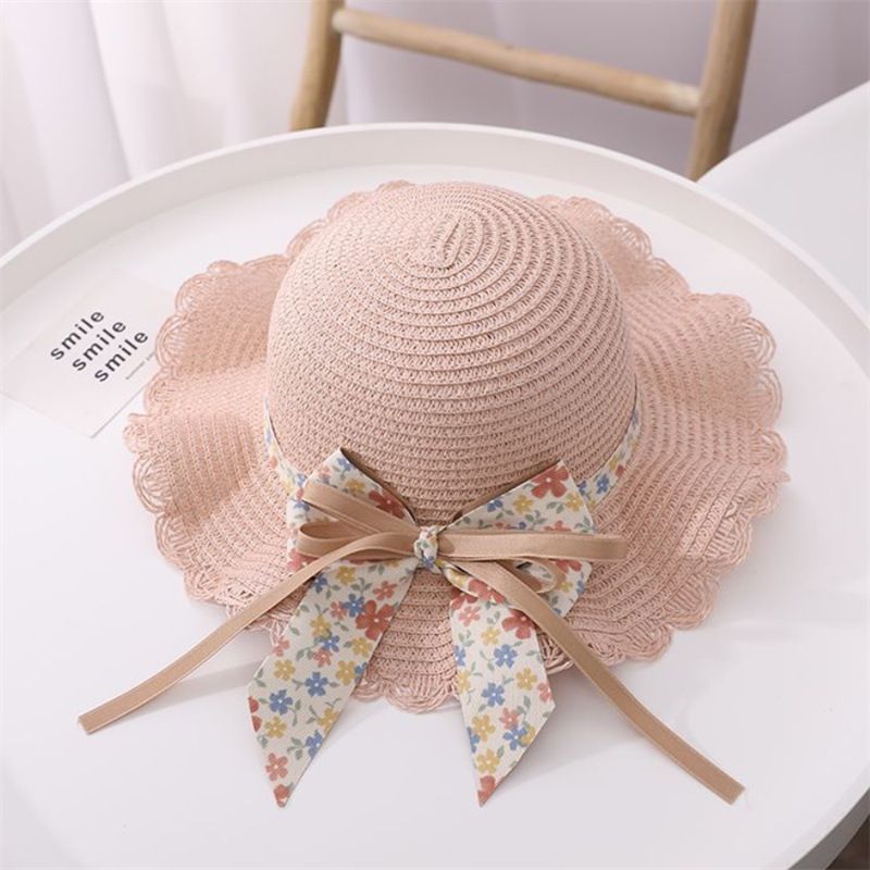 Cappelli di paglia da pescatore pieghevoli da spiaggia per bambini, protezione solare estiva da donna e set di borse_voghion.com