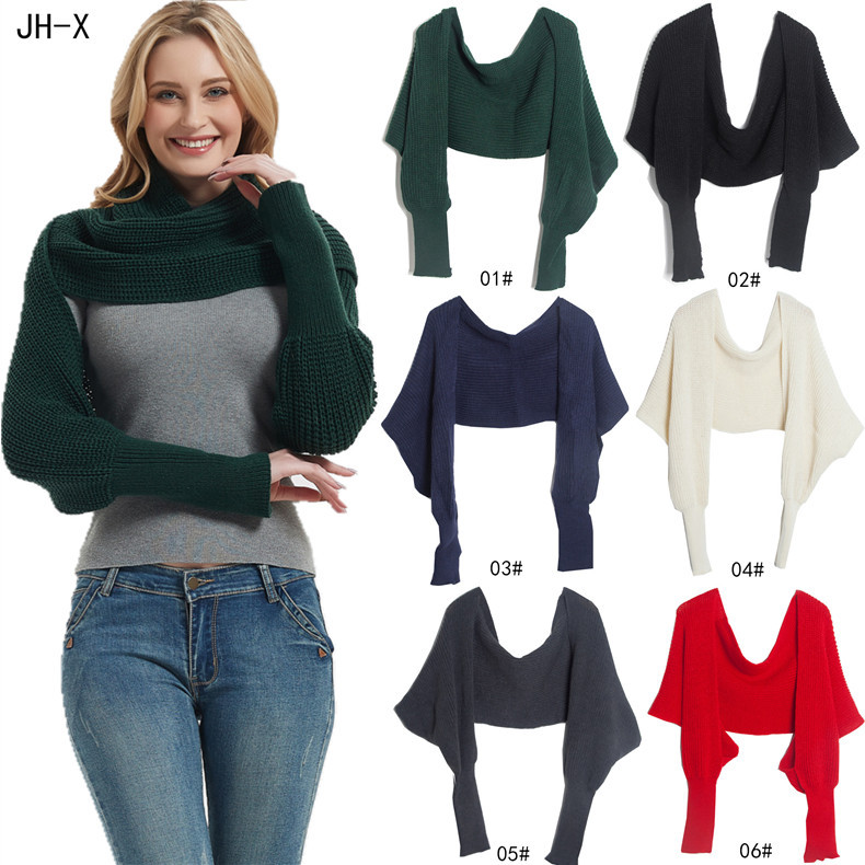 Women's Scarves version solid color acrylic wool knitted scarf with sleeves_voghion.com