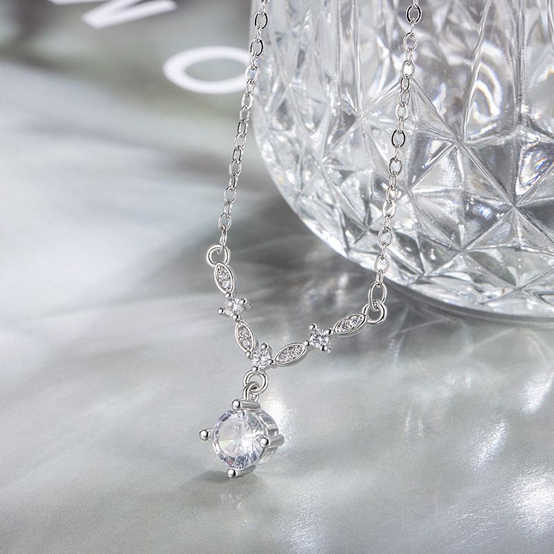 Mode Echtgeld Sterg Sier Wassertropfen Runde Kristall Charm Anhänger Halskette für Frauen Mädchen Hochzeit Partei Schmuck Geschenk_voghion.com