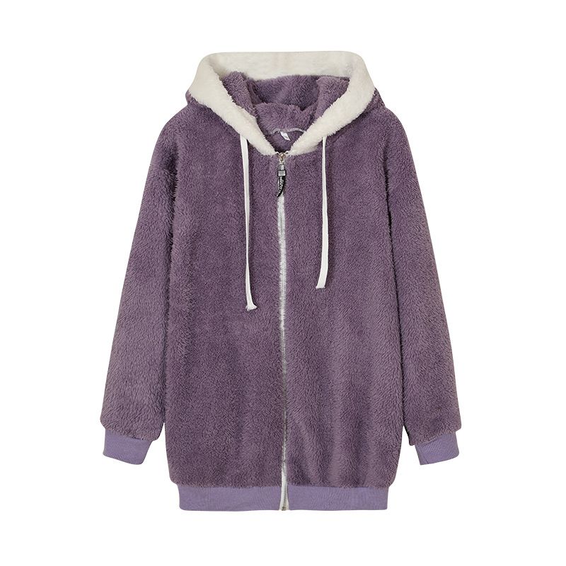 Damenbekleidung neue Herbst- und Winterjacke mit lockerer Plüsch-Kapuze und Reißverschluss für Damen_voghion.com