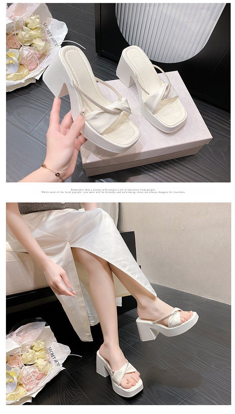 Women's Chunky Heel Rhinestone Sandals - Two-Way Roman Gladiator Sandals For Summer, Elegant High Heel Flip Flops For Casual & Dressy Occasions_voghion.com