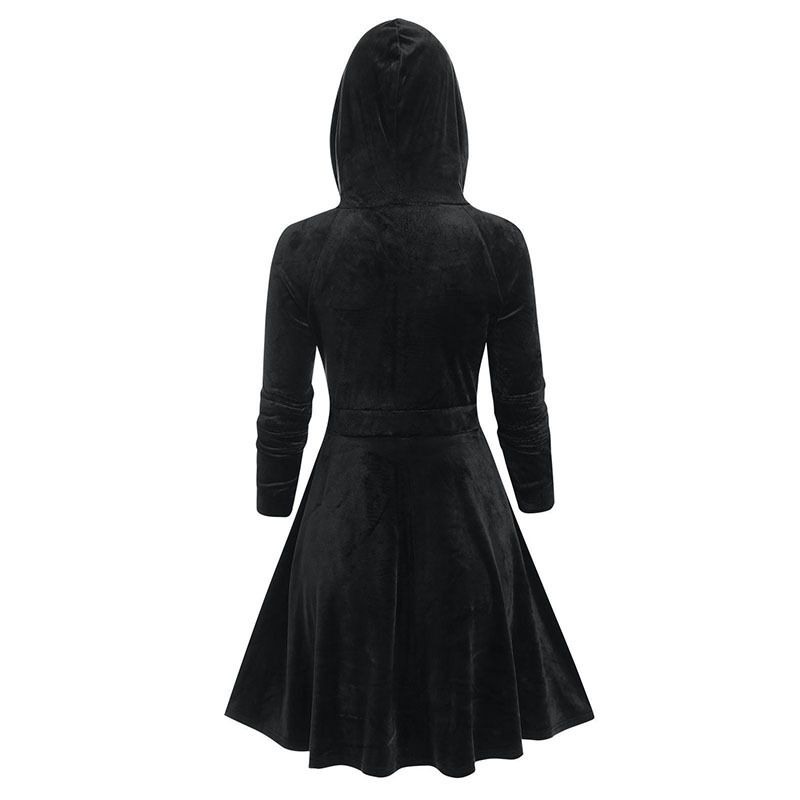 Abito slim da donna con orecchie di gatto in velluto dorato a maniche lunghe con cappuccio in stile gotico, abito da donna taglie forti_voghion.com