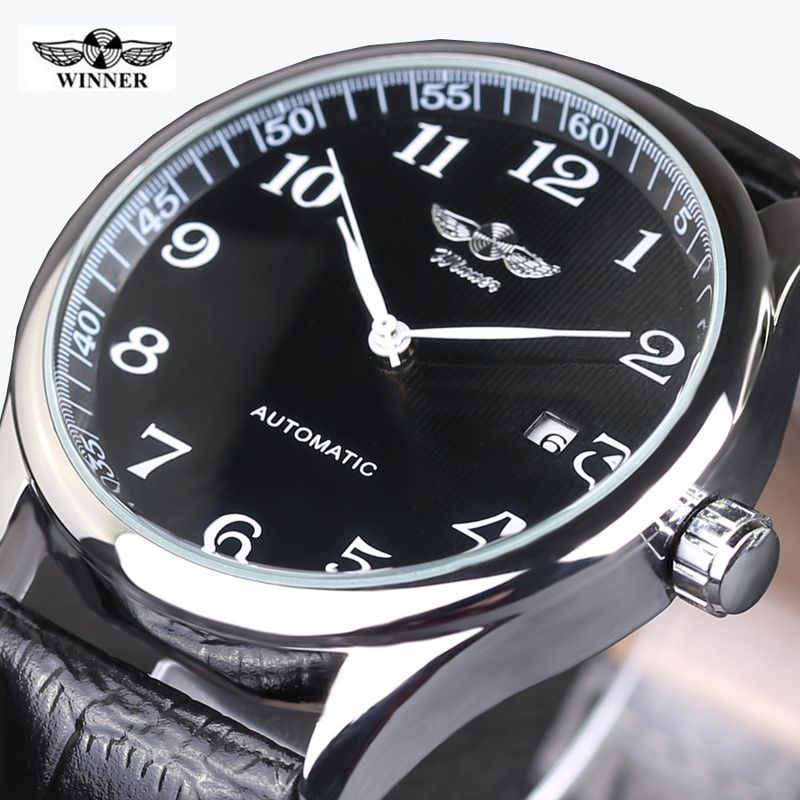 Montre mécanique automatique pour homme avec calendrier, bracelet en cuir et verre minéral – Cadran rond classique pour une tenue décontractée ou formelle._voghion.com