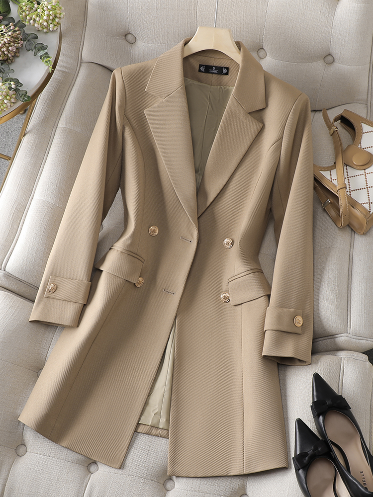Yitimuceng Blazer Ceketler Kadınlar için Sonbahar Kış 2023 Yeni Kore Moda Uzun Kollu Kruvaze Rahat Midi Blazer_voghion.com
