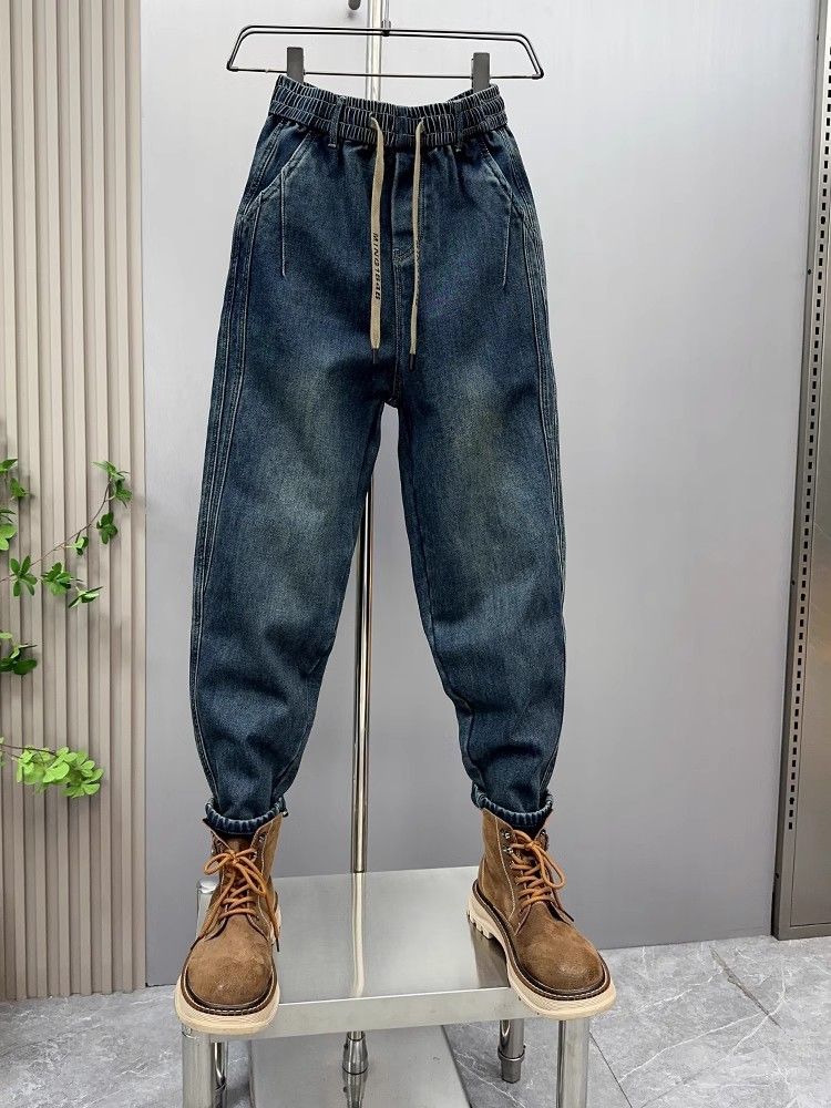 Trendy Retro Color Block Small Straight Angle Jeans For Men 2025 Spring New Tapered Harem Carrot Pants_voghion.com