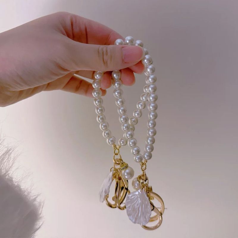 Cute Pearl Keychain For Women Girls Shiny Pearl Bead Shell Phone Bag Backpack Charm Accessory Car Key Key Chain Pendant_voghion.com
