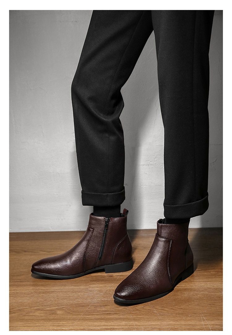 Glide Glide Autunno Inverno Nuovo Uomo Semplice Sottile Morbido Pelle Business Ufficio Europeo Americano Cerniera Laterale Stivaletti Corti Taglia Grande_voghion.com