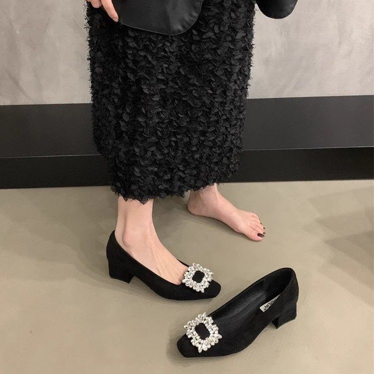 Grob Neue Frühling Square Head Wasser Diamant Mary Jane High Heel Stil Professionelle Arbeit Pendler Einzelschuhe_voghion.com