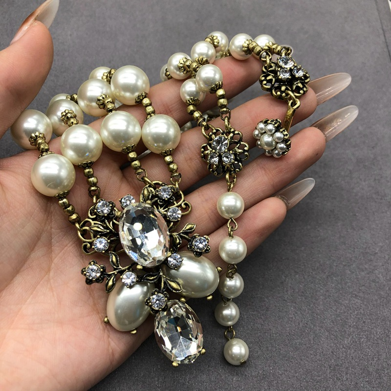 Nieuwe mode parel zirkoon bloem ketting oorbellen set hot selling dames sieraden parel trui ketting_voghion.com