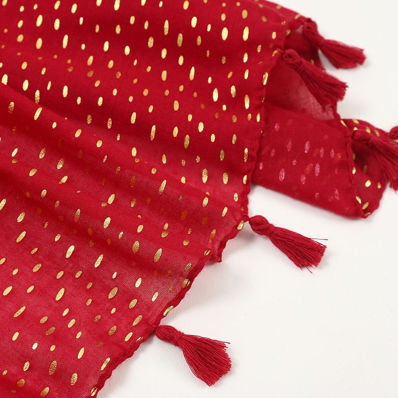 Gold Stamping Polka Dot Cotton Linen Feel Tassel Scarf Spring Summer Fashion Thin Women Versatile Decorative Ethnic_voghion.com