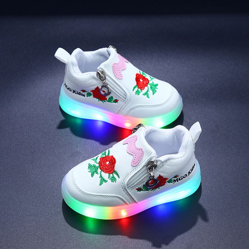2025 New Luminous Children Embroidered Zipper Light Up Children's Shoes Girls Sneakers Light Up Girls Casual_voghion.com
