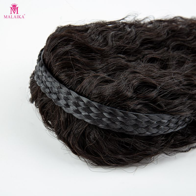 Fraen Twist Braid Headband Riicht Hoerstécker Mënschlech Hoer Clip In Topper Hoerverlängerungen Mat Pony Natierlech Schwaarz Krusel Hoer_voghion.com