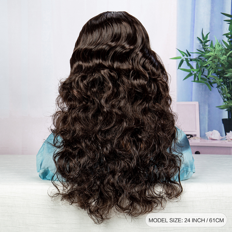 Medium-length chemical fiber machine-made wig rose mesh breathable wavy hair natural hair line bangs wig suitable for daily dressing_voghion.com