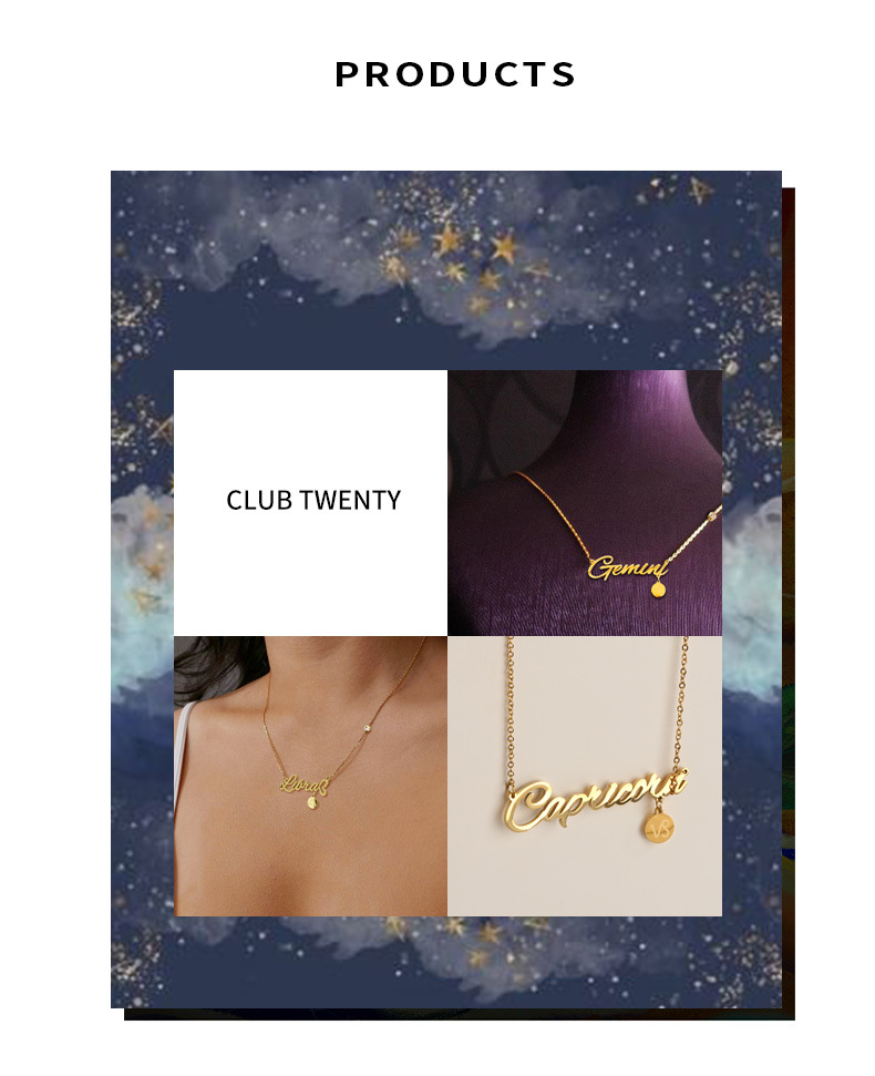 Collier avec lettres anglaises tendance pour femme, bijoux en acier titane et diamant, collier avec pendentif à douze constellations, chaîne de clavicule_voghion.com