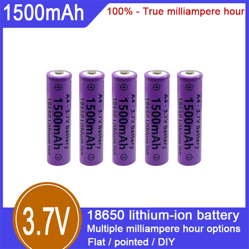 Batterie rechargeable lithium-ion 18650, 3,7 V, 1500 mAh, capacité 100 %, adaptée aux jouets électriques, cigarettes électroniques, lampes de poche et autres domaines_voghion.com