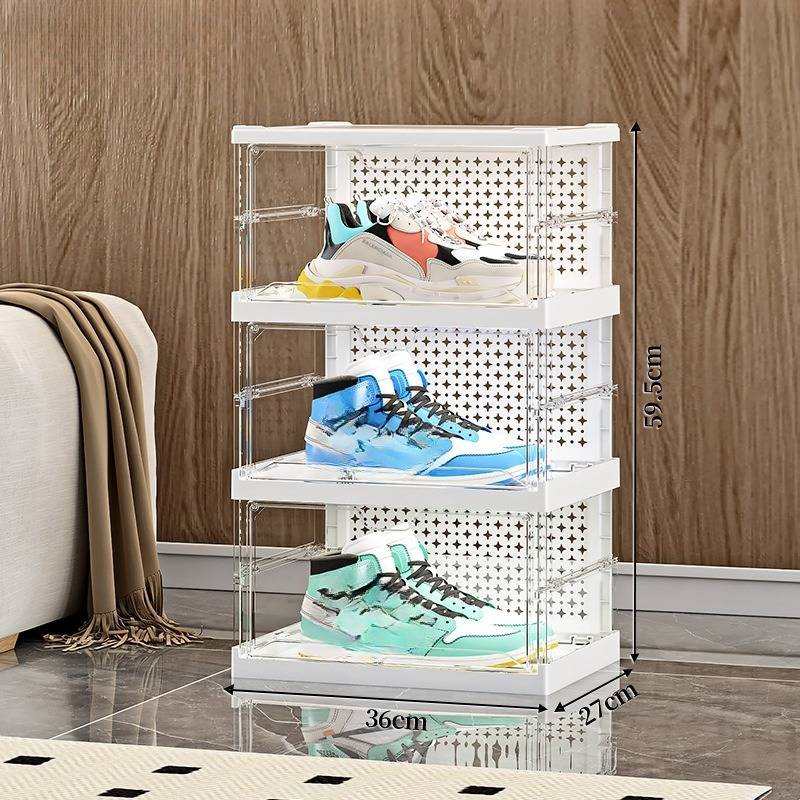 Clear Plastic Shoe Storage Box - Side Opening Foldable Shoe Organizer (No Assembly Space Saving, Dustproof Design)_voghion.com