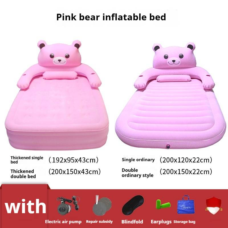 Cama inflável Totoro, cama de urso, cama de acampamento ao ar livre, colchão inflável espesso, cama de colchão de ar individual, fácil de inflar, rosa e cinza_voghion.com