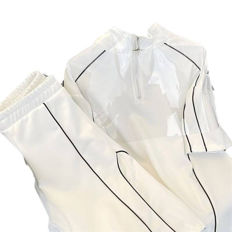 Conjunto de camiseta y pantalón corto de verano para hombre - Ropa deportiva transpirable de mezcla de algodón para gimnasio, running y ropa informal - Blanco/Negro (Tallas M-3XL)_voghion.com
