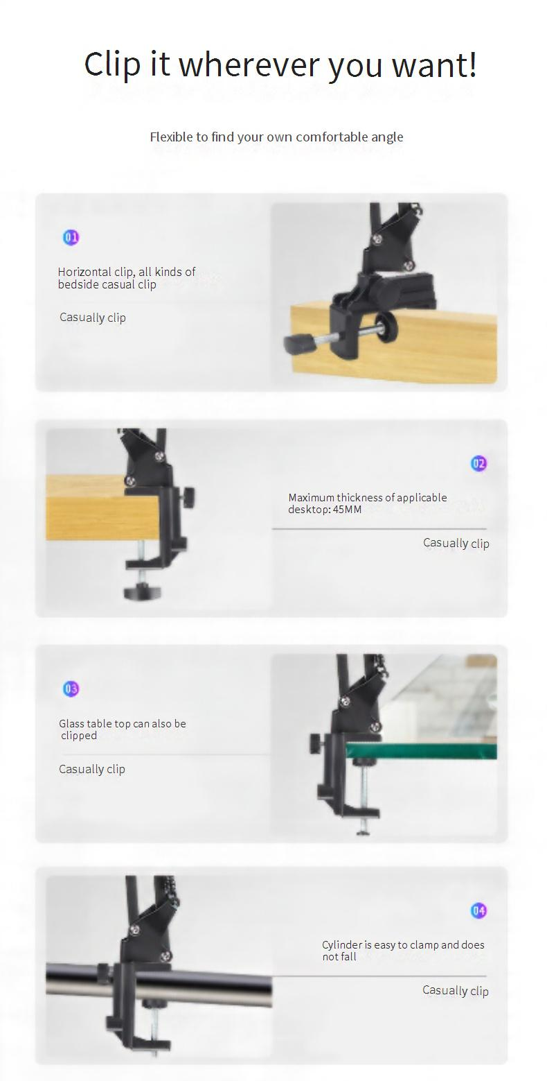 Adjustable Metal Lazy Arm Stand Holder For Phone Tablet, Foldable Desktop Mount With Clamp For Watching Movies, Reading, Live Streaming_voghion.com