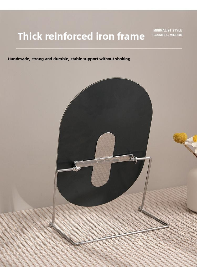 Classic Round Vanity Mirror With PU Frame - Non-LED Makeup Mirror For Home, Dorm & Bathroom (Silver/Black/Gold, HD Reflection)_voghion.com
