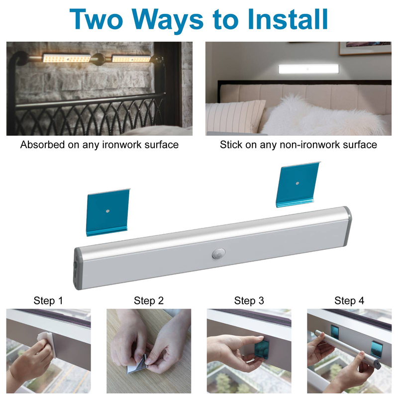9,88 Zoll Schranklicht mit Bewegungsmelder, 24 LEDs, 3 Farben (Warm/Natur/Weiß), kabelloses, wiederaufladbares Unterschranklicht (1er-Set)_voghion.com