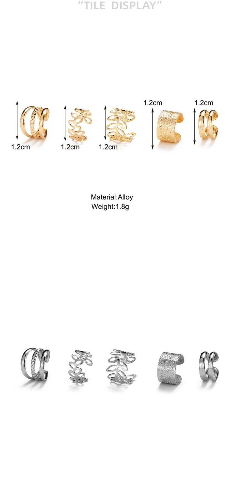 5-Piece Stackable C-Shaped Ear Cuffs Set - Non-Piercing Cartilage Earrings For Women, Geometric Hollow Design, Hypoallergenic Zinc Alloy_voghion.com