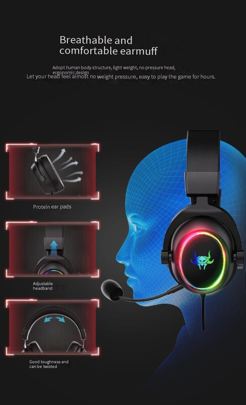 TEKUSHENG RGB Gaming Headset With Microphone, Wired USB Over-Ear Headphones For PC, High-Fidelity 50mm Drivers, Noise Isolation & Adjustable Headband_voghion.com