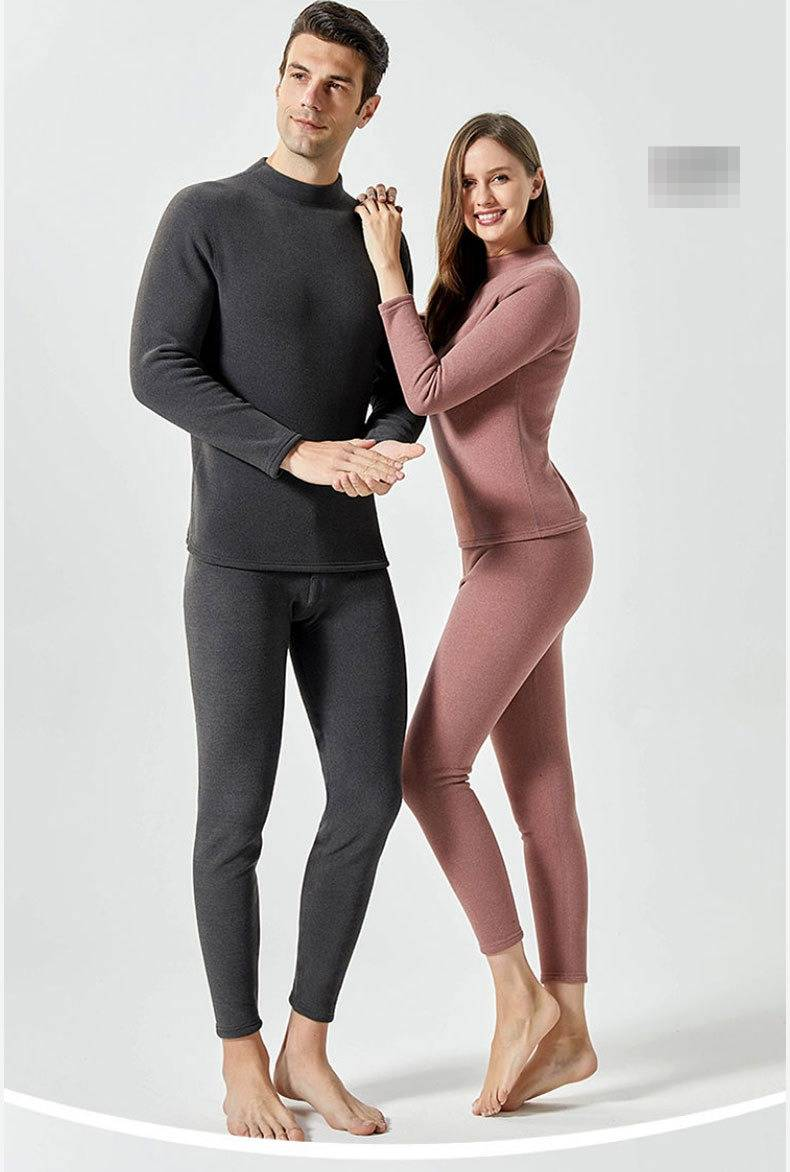 Conjunto de ropa interior térmica para hombre y mujer, con forro polar, cálido, antiestático y antibolitas (850 g, doble capa, cuello redondo/alto)_voghion.com