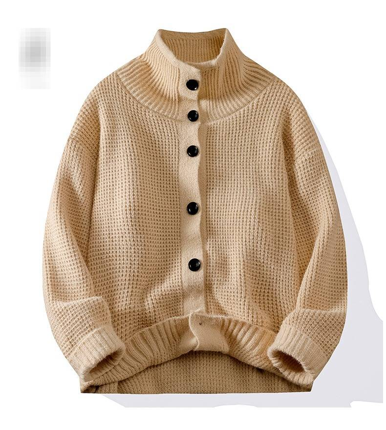 „Grob gestrickter Herrenpullover – Trendiger Oversize-Wintercardigan im Unisex-Paarstil (Schwarz/Grau/Olivgrün/Aprikose)“_voghion.com