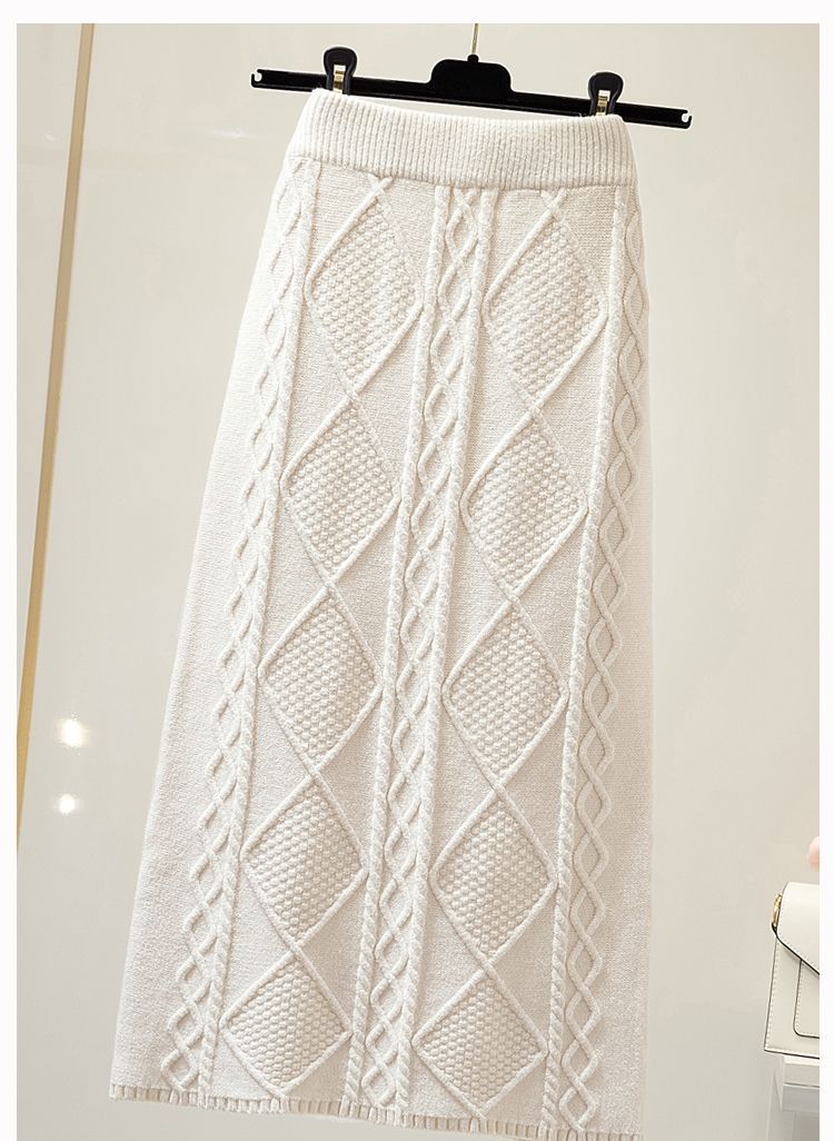 Women's Clothing Knitted Skirt Twist-Knit High Waist Bodycon Skirt – Stretchy Midi Pencil Skirt For Autumn (Black/Beige/Khaki/Light Blue/Coffee)_voghion.com