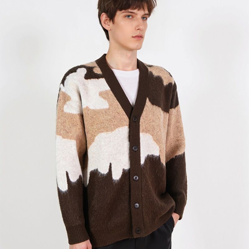 Cardigan da uomo con scollo a V - Pullover casual in morbida maglia con orlo a coste, vestibilità comoda e ampia per l'inverno (cachi, grigio)_voghion.com