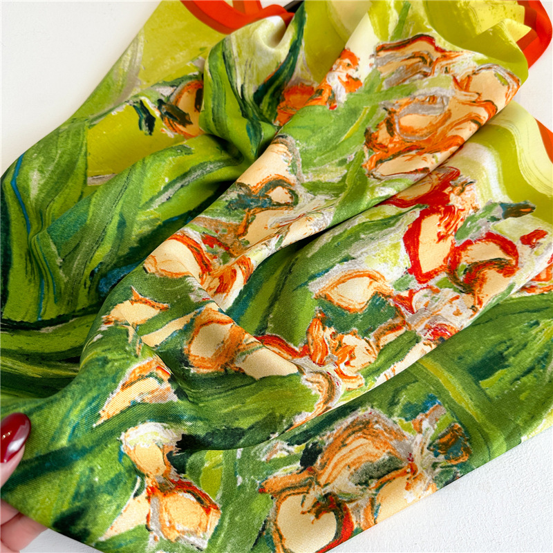 Tulpenblüten-Schal, großer Schal, 90 cm, Seidenschal, Samt-Twill, Frühling/Sommer, Tourismus-Schal, Sonnenschutz, einfach_voghion.com