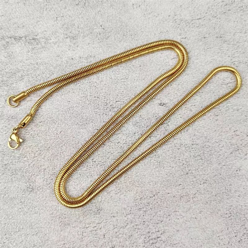 Charm colored jewelry, round hip-hop stainless steel necklace, snake bone chain, simple and versatile, personalized_voghion.com