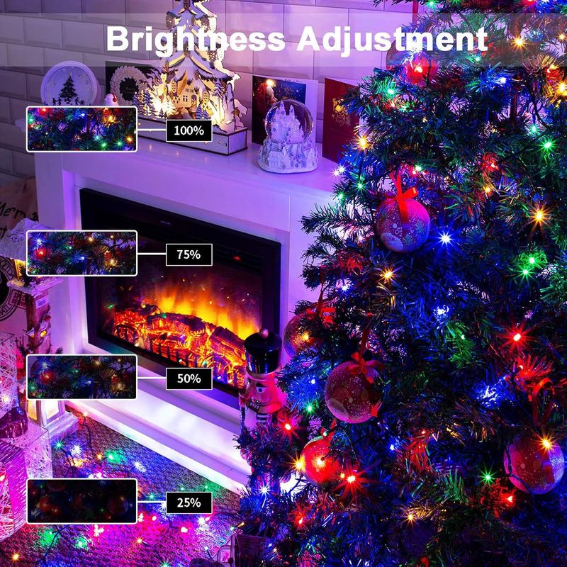 Guirlande lumineuse LED multicolore avec télécommande - Fonctionne avec USB/piles, étanche, certifiée IP65 pour décorations de Noël intérieures et extérieures._voghion.com
