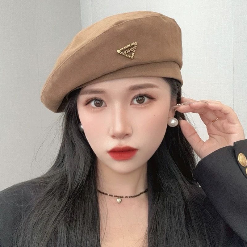 Herbst/Winter, neue vielseitige Baskenmütze für Damen, Gesichtsformung, kleiner Gesichtseffekt, koreanischer Stil, schlichtes Wildlederdesign,_voghion.com
