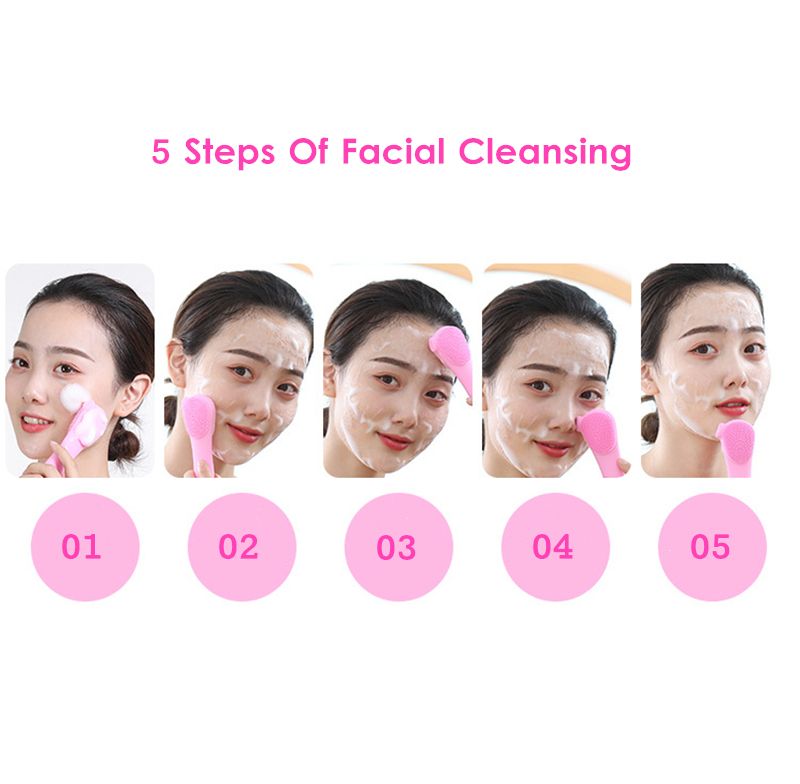 USB Face Cleaner Facial Cleansing Brush Double Sided Silicone Handle Face Massager Electric Deep Pores Cleaning Makeup Remover_voghion.com