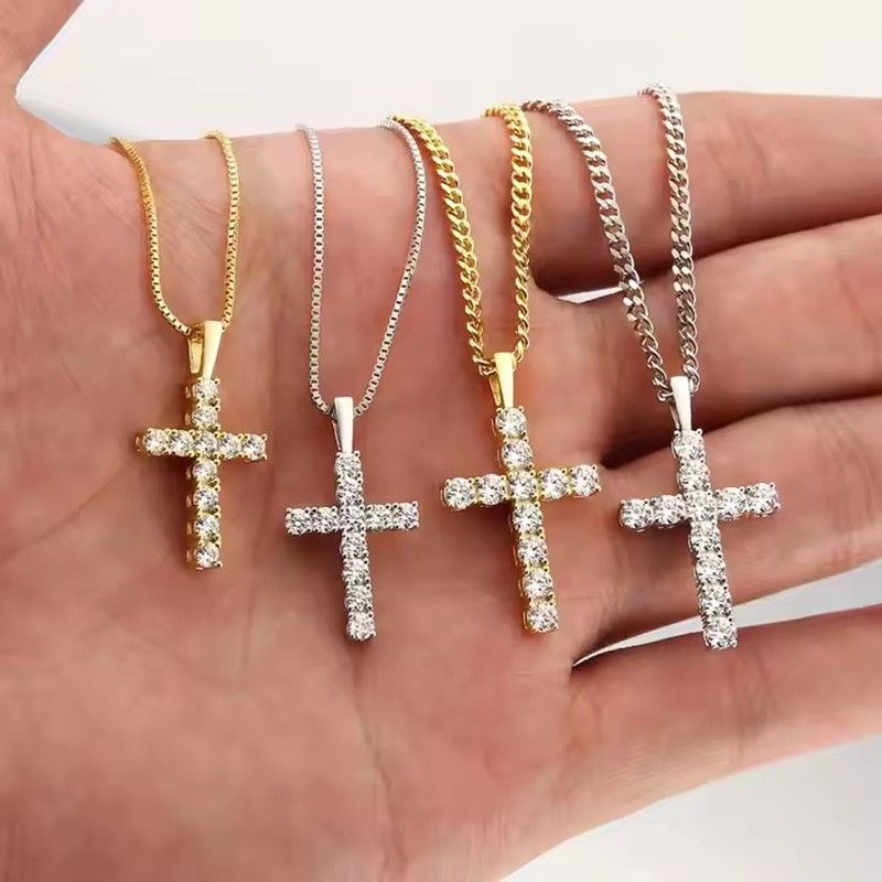 Leichte Luxus Halskette Modische Persönlichkeit Kreuz Kupfer Intarsien Mit Zirkonia Zubehör Schlüsselbein Kette Schmuck_voghion.com