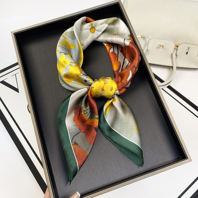Sciarpa in crepe satin semplice, di seta con motivo floreale, lussuosa, nobile, alla moda, alla moda, legata, casual da tutti i giorni_voghion.com