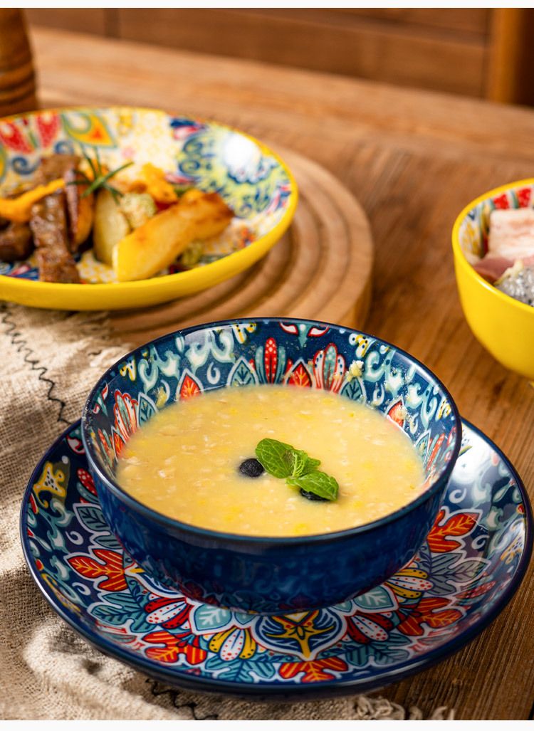 Bohemian Ceramic Dinnerware Set - 3-Piece Tableware For Restaurants & Home Use (Bowls, Plates & Saucers, Microwave & Dishwasher Safe)_voghion.com