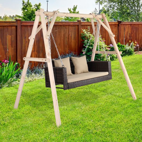 49in Brown Gradient Rattan Beige Cushion Rattan Swing Chair(Swing frames not included)_voghion.com