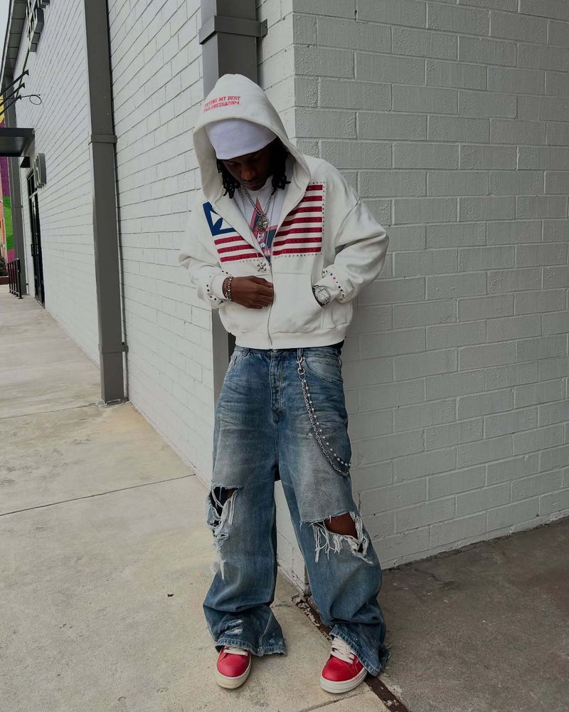 Felpa con cappuccio da strada con ricamo a toppa con lettera, abbigliamento da uomo alla moda_voghion.com