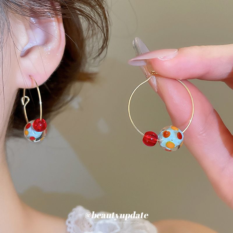 Ciondolo a sfera rotonda in resina colorata, orecchini a cerchio versatili alla moda e freschi, design di nicchia per donne_voghion.com