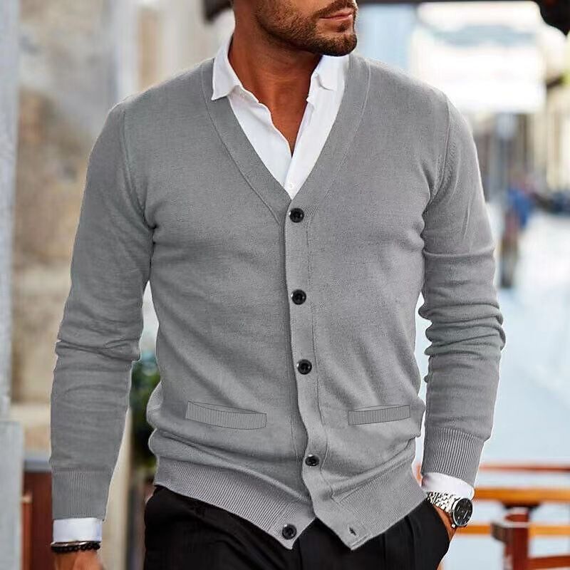 Cardigan in maglia con scollo a V da uomo – Maglione a maniche lunghe slim fit (M-5XL) – Essenziale per autunno/inverno_voghion.com
