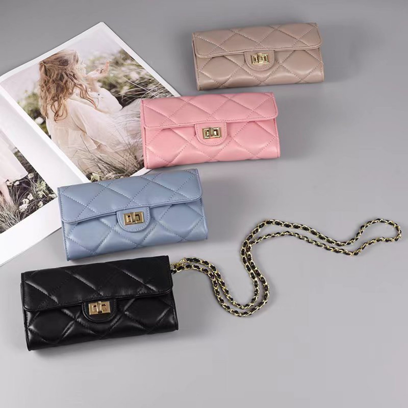 Genuine Leather Wallet, Versatile Large Diamond Chain, Sheepskin Wallet, Wallet, Small Bag, Crossbody Bag, 2022 New Trendy Mobile Phone Bag_voghion.com