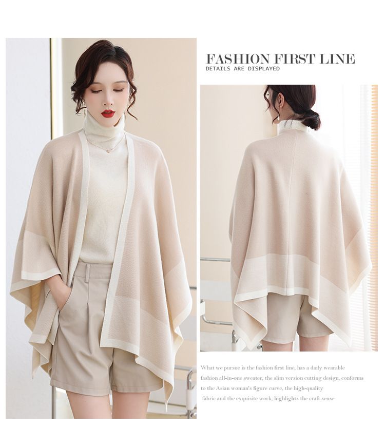 Irregular color cape cape fashion temperament in long knitted cardigan large size cape outside_voghion.com