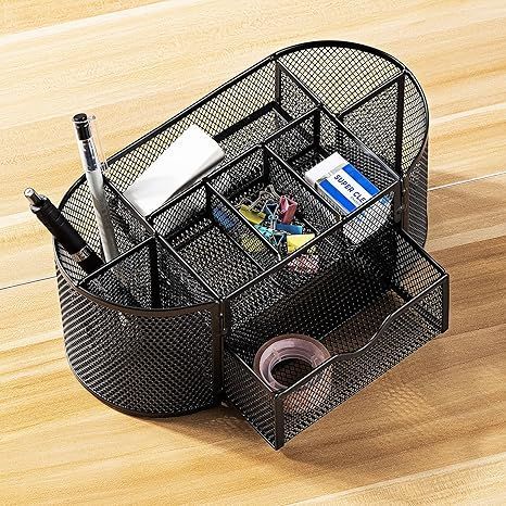 Basics Mesh Desk Office Organizer, Black, 9.25" X 4.53" X 3.94"_voghion.com
