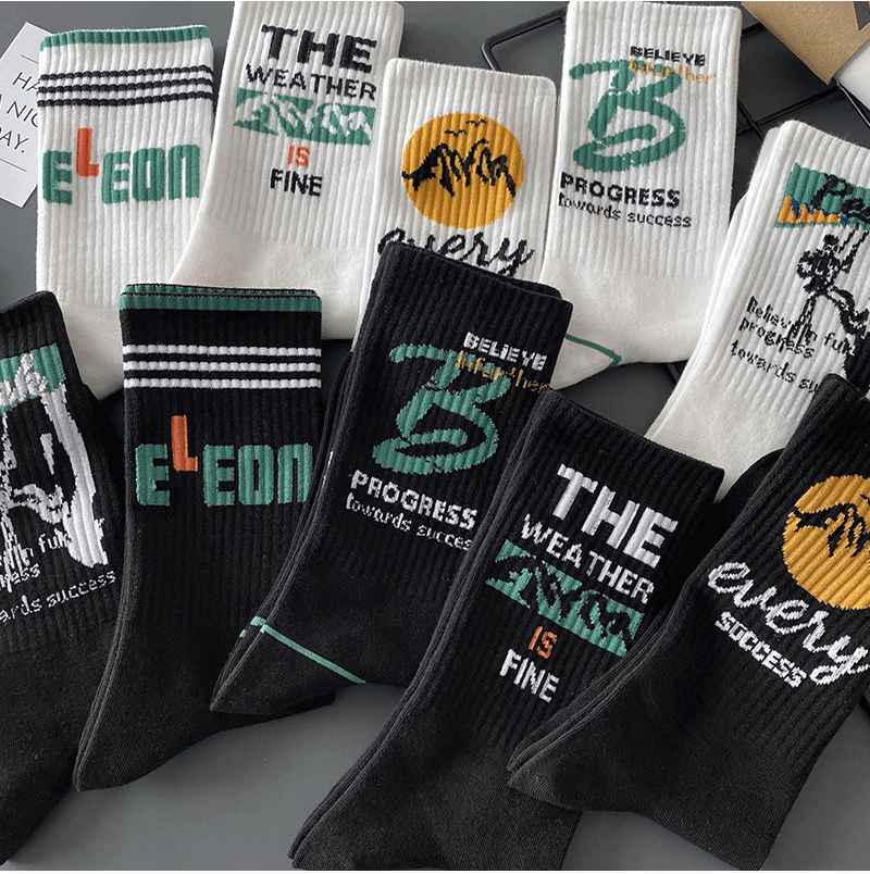 Socken Herren Langarm Herrensocken Brief Anti-Geruch Vielseitig Trendig Mittelarm Herbst und Winter Studentensport_voghion.com