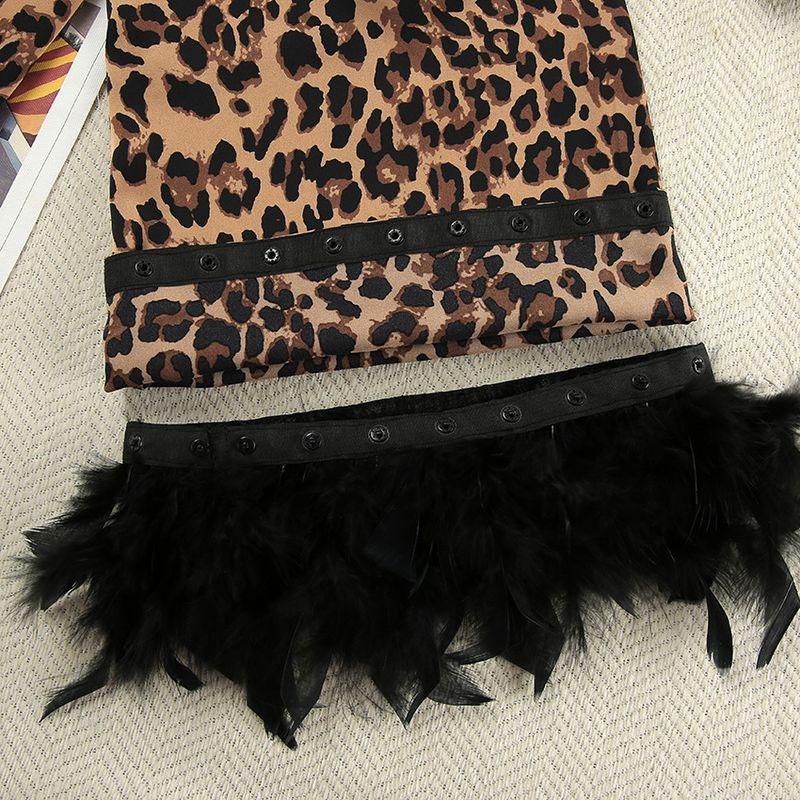 2025 New European And American Leopard Print Feather Patchwork Robe Loose Comfortable Loungewear_voghion.com