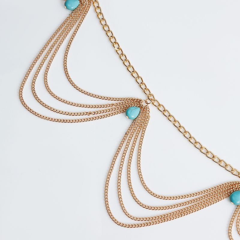Damenschmuck Böhmische Retro-Hüftkette mit türkisfarbenem Anhänger, modische und beliebte All-Match-Körperkette_voghion.com